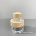 Wholesale 15g 20g 30g 50g cosmetic cream containers packaging clear glass jar with bamboo wood lid